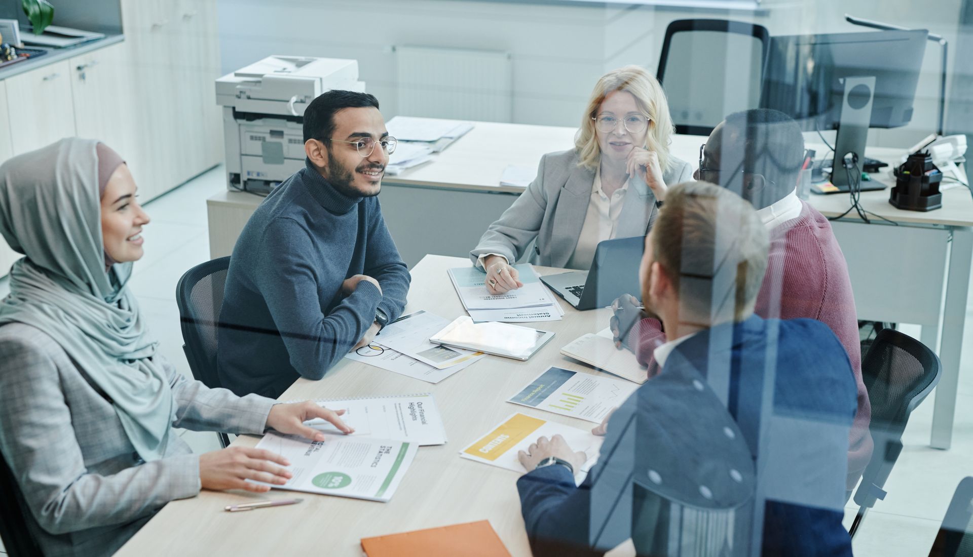 Small business team in a conference room meeting
