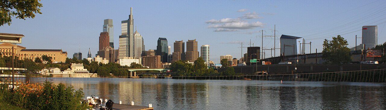 The Philadelphia skyline seen from Boathouse Row along the Schuylkill River